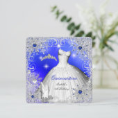 Quinceanera Blue Pearl Silver Winter Schneeflocken Einladung (Stehend Vorderseite)