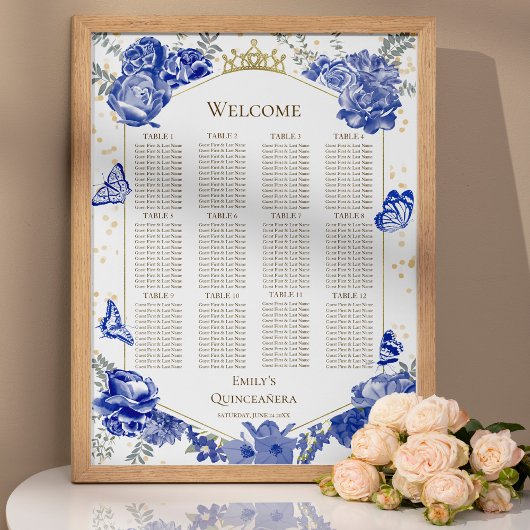 Quinceanera Blue Seating Chart Signing Butterflys Poster