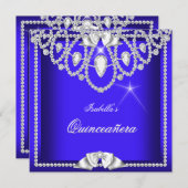 Quinceanera Blue Silver Diamond Party 15. 3 Einladung (Vorne/Hinten)