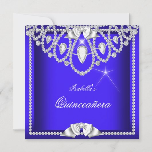 Quinceanera Blue Silver Diamond Party 15. 3 Einladung (Vorderseite)