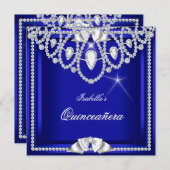 Quinceanera Blue Silver Diamond Party 15. Einladung (Vorne/Hinten)