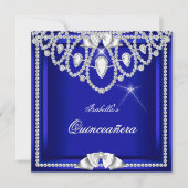 Quinceanera Blue Silver Diamond Party 15. Einladung (Vorderseite)