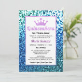 Quinceanera Blue Turquoise Glam Einladung (Stehend Vorderseite)