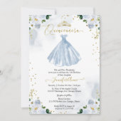 Quinceanera Blue Watercolor Blumenkleid Einladung (Vorderseite)