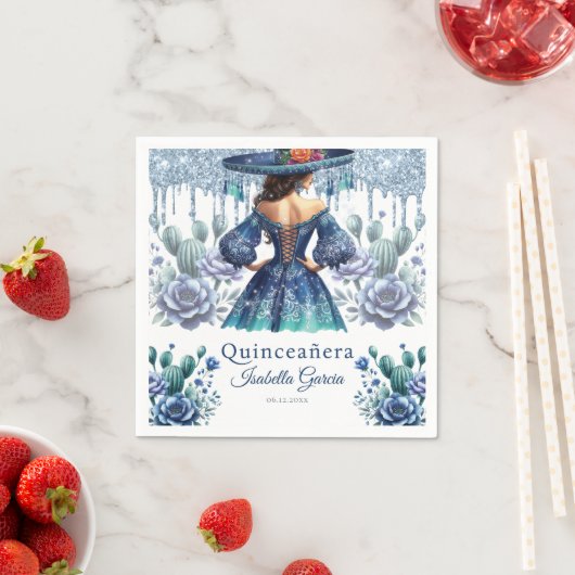 Quinceañera Blue Watercolor Mexican Girl Serviette (Beispiel)