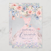 Quinceanera Blues Rosa Glitzer Gourmet Einladung (Vorne/Hinten)