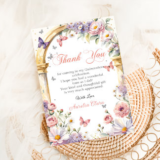 Quinceañera Blume Butterfliegen Lilac Princess Dankeskarte