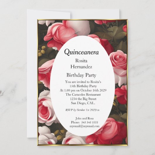 Quinceanera Blume Rosa Rosen Geburtstag Einladung (Vorderseite)