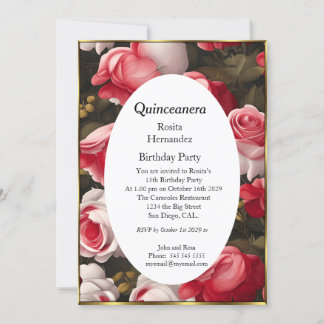 Quinceanera Blume Rosa Rosen Geburtstag Einladung
