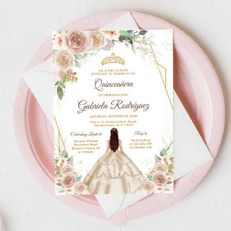 Quinceanera-Blumen-Gold-Einladung Einladung
