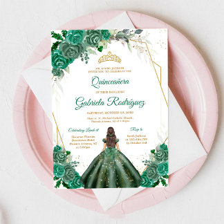 Quinceanera-Blumen Grün Gold Einladung