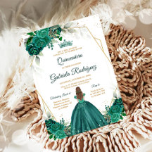 Quinceanera-Blumen Grün Goldene Einladung