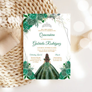 Quinceanera-Blumen Grün Silber Einladung