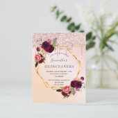 Quinceanera Blumen Rose Gold Glitzer Einladung Postkarte (Stehend Vorderseite)