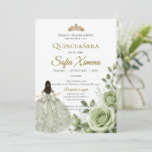 Quinceañera Blumengrün Einladung (Stehend Vorderseite)