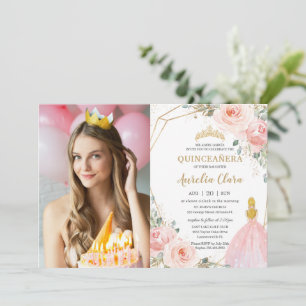Quinceañera Blush Bloral Blonde Birthday Foto Einladung