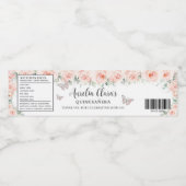 Quinceañera Blush Bloral Butterfly Sweet Birthday Wasserflaschenetikett (Einzelnes Label)