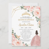 Quinceañera Blush Bloral Princess Gold Crown Einladung (Vorderseite)