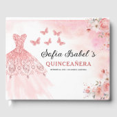 Quinceañera Blush Bloral Prinzessin Butterfells Go Gästebuch (Vorderseite)