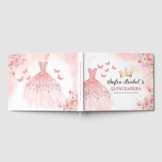 Quinceañera Blush Bloral Prinzessin Butterfells Go Gästebuch (Voll)