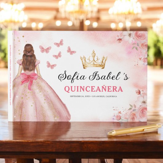 Quinceañera Blush Bloral Prinzessin Butterfells Go Gästebuch
