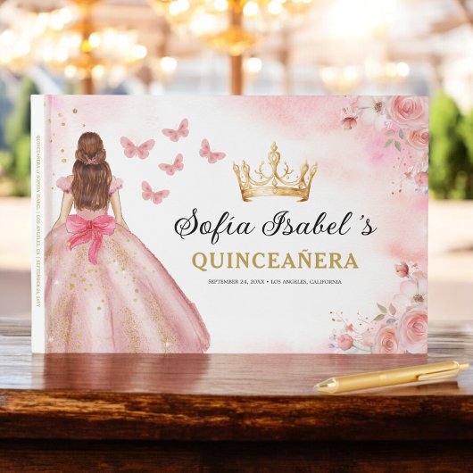 Quinceañera Blush Bloral Prinzessin Butterfells Go Gästebuch