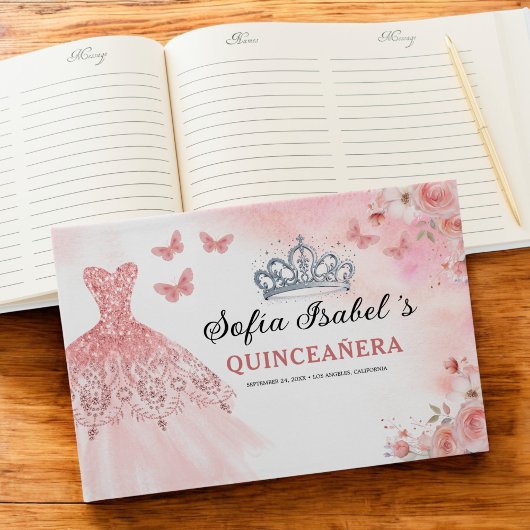 Quinceañera Blush Bloral Prinzessin Butterfells Go Gästebuch