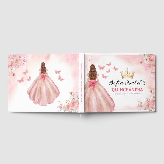 Quinceañera Blush Bloral Prinzessin Butterfells Go Gästebuch (Voll)