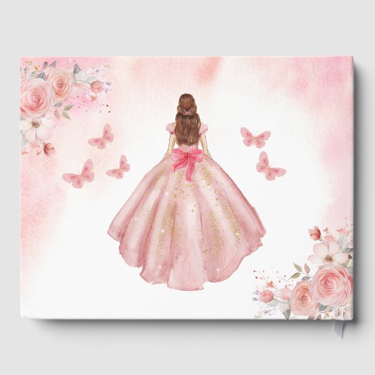 Quinceañera Blush Bloral Prinzessin Butterfells Go Gästebuch (Rückseite)
