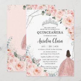 Quinceañera Blush Bloral Prinzessin Silver Crown Einladung