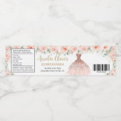 Quinceañera Blush Blumenkleid Sweet 16 Geburtstag Wasserflaschenetikett (Einzelnes Label)