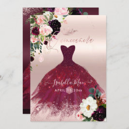 Quinceanera Blush Burgund Wasserfarben Blume Einladung