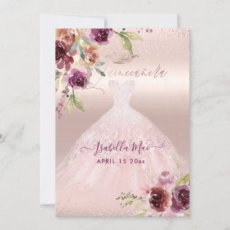 Quinceanera Blush Burgund Wasserfarben Blume Einladung
