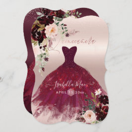 Quinceanera Blush Burgund Wasserfarben Blume Einladung