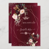 Quinceanera Blush Burgund Wasserfarben Blume Einladung (Vorne/Hinten)