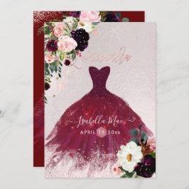 Quinceanera Blush Burgund Wasserfarben Blume Einladung