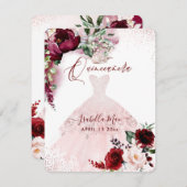 Quinceanera Blush Burgund Wasserfarben Blume Invi Einladung (Vorne/Hinten)