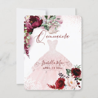 Quinceanera Blush Burgundy Watercolor Blumen Invi Einladung