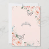 Quinceañera Blush Floral Butterfliegen Silver Crow Einladung (Rückseite)