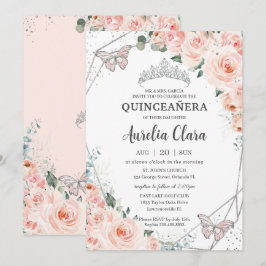 Quinceañera Blush Floral Butterfliegen Silver Crow Einladung