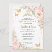 Quinceanera Blush Floral Champange Schmetterlinge Einladung (Vorderseite)