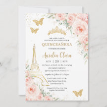 Quinceañera Blush Floral Paris Eiffel Champagne