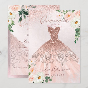 Quinceañera, Blush Floral Schimmerkleid Roségold Einladung