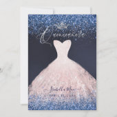 Quinceanera Blush Glitzer Going + Navy Blue Einladung (Vorderseite)