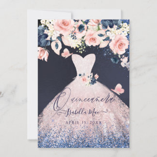 Quinceanera Blush Glitzer Gown Blue Navy Einladung
