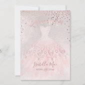 Quinceanera Blush Gown+Confetti Iridescent Bckgran Einladung (Vorderseite)