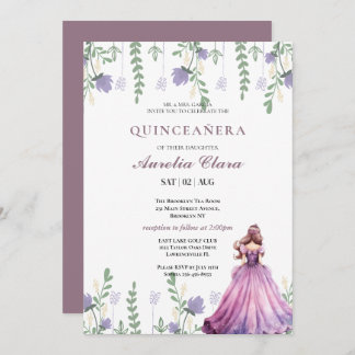 Quinceañera Blush lila Bloral Butterfly Einladung