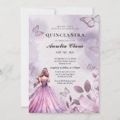 Quinceañera Blush lila Bloral Butterfly Einladung (Vorderseite)