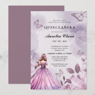 Quinceañera Blush lila Bloral Butterfly Einladung
