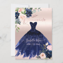 Quinceanera Blush Navy Blue Watercolor Blume Einladung